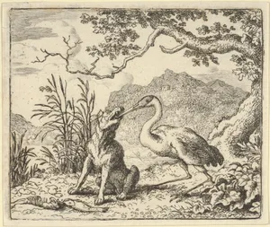 The Stork Removes a Bone from the Wolf's Throat from Hendrick van Alcmar's Renard The Fox