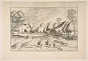 The Swan's Inn with Farms from the series The Small Landscapes by The Master of the Small Landscapes|Johannes van Doetecum I|Lucas van Doetecum|Pieter Bruegel the Elder