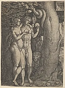 The Temptation of Adam and Eve, from "The Story of Adam and Eve" by Heinrich Aldegrever