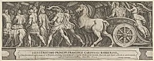 The Triumph of Two Roman Emperors (left-hand side) with a Roman Emperor riding in a triumphal chariot by Cherubino Alberti (Zaccaria Mattia)|Polidoro da Caravaggio