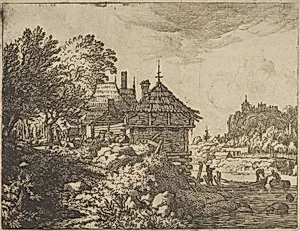 The Two Boats Approach a Hut by Allart van Everdingen