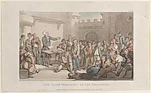 The Vicar Preaching to the Prisoners by Thomas Rowlandson|William Clowes|Oliver Goldsmith|Rudolph Ackermann, London