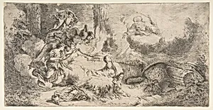 The Virgin and Child, God the father upper right, angels at left by Giovanni Benedetto Castiglione (Il Grechetto)