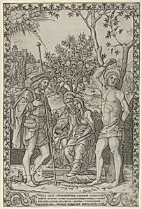 The Virgin and Child on the lap of St. Anne, with St. Roch and St. Sebastian by Girolamo dai Libri|Giovanni Jacopo Caraglio
