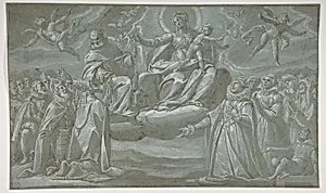 The Virgin and Child, Saint Dominic, and Angels Distributing Chaplets to the Faithful by Giovanni Mauro della Rovere