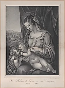 The Virgin and child with the infant Saint John the Baptist, with the Christ child lying on her lap and turning to kiss the Baptist by Lorenzo Lotto|Franz Hanfstängl|Vincenzo Tamagni|Franz Hanfstängl
