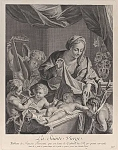 The Virgin holding a cloth above the sleeping Christ child, with musical angels and the infant Saint John the Baptist by Francesco Trevisani|Nicolas Pigné