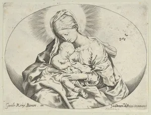 The Virgin holding the infant Christ, an oval composition, after Reni