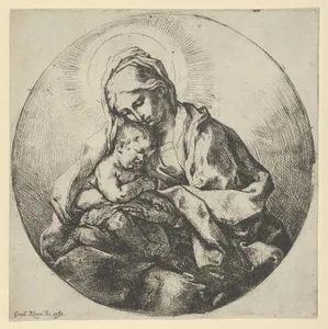 The Virgin holding the infant Christ with the fingers of her right hand hidden, a circular composition