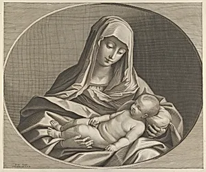 The Virgin holding the sleeping infant Christ on her lap, after Reni by Anonymous|Guido Reni|François-Alexander Chasteau