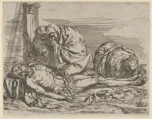 The Virgin, Saint John the Baptist, and Mary Magdalene weeping over Christ's dead body