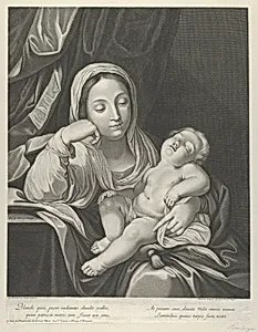 The Virgin seated with her head resting on her right hand, holding the sleeping infant Christ on her lap, after Reni by Guido Reni|Jean Boulanger|Herman Weyen