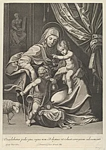 The Virgin seated with the infant Christ on her lap, the young Saint John the Baptist kneeling on Christ's cradle and kissing his foot, a lamb at left, after Reni by Guido Reni|Anonymous, 17th century|Charles Errard le fils