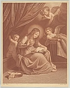 The Virgin sewing, two angels and a putto surrounding her, after Reni by Guido Reni|Jacques Bouillard