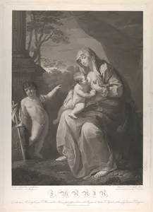 The Virgin suckling the infant Christ, the young Saint John the Baptist standing at left, after Reni