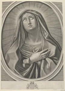 The Virgin with arms crossed over her chest, looking up to the left, in an oval frame, after Reni