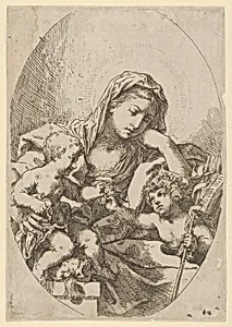 The Virgin with the Christ Child and the young Saint John the Baptist holding a bird at right, an oval composition, after Reni by Lorenzo Loli|Guido Reni