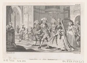 The Wedding of Lismahago and Tabitha, an illustration from Tobias Smollett's "The Expedition of Humphry Clinker" (London, 1793), Vol. 1. 1793
