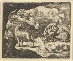 The Wolf in in the She-Monkey's Cave Where the Renard Convinced Him to Enter in Order to Make Fun of Him from Hendrick van Alcmar's Renard The Fox
