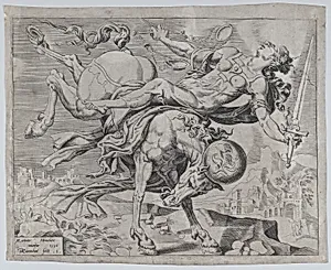The World Disposing of Justice, from The Unrestrained World, plate 1 by Dirck Volckertsz Coornhert|Maarten van Heemskerck