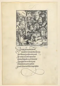 Theuerdarnk Nearly Shoots Himself with a Crossbow, from [Theuerdank] Die geuerlicheiten vnd einsteils der geschichten des loblichen streytparen vnd hochberümbten helds vnd Ritters herr Tewrdannckhs