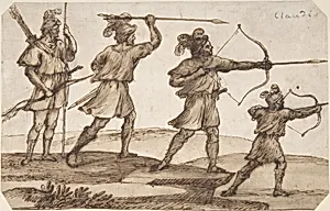 Three Archers and a Figure with a Spear