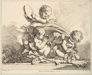 Three Cupids, Two Playing Music, One Holding Palm Leaves