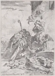 Three Luchese saints Sts Nicholas Tolentino, Nicholas of Bari interceding with the Virgin for the victims of the plague