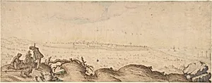 Three Men and a Dog on a Hill