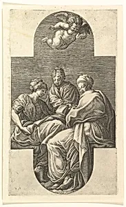 Three Muses and a Gesturing Putto