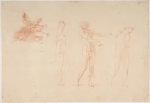 Three Nude Male Figures; Study of the Right Hand of the Figure on the Left