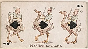 Three of Spades, Egyptian Cavalry, from Harlequin Cards, 2nd Series (N220) issued by Kinney Bros. by Kinney Brothers Tobacco Company