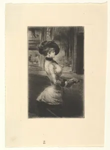 Three-quarter Length Woman in Profile at a Picture Gallery