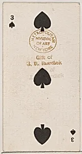 Three Spades (black), from the Playing Cards series (N84) for Duke brand cigarettes by W. Duke, Sons & Co.