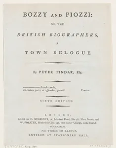 Title Page, from Bozzy and Piozzi by Peter Pindar, Esq.