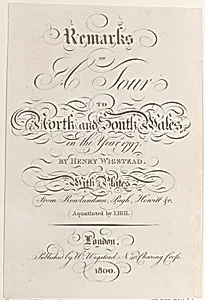 Title page, from "Remarks on a Tour to North and South Wales, in the year 1797" by Henry Wigstead|John Hill|W. Wigstead|Thomas Rowlandson