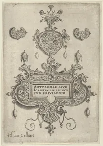 Title Plate, from Pendant Designs with Deities in Niches and Flower-Arabesques