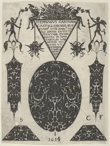 Title Plate with Blackwork Motifs, Trophies and Grotesques, from a Series of Blackwork Prints for Goldsmiths' Work