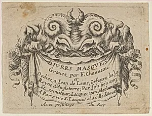 Title Plate with Two Satyr Heads, from Divers Masques by François Chauveau|Jacques Van Merlen