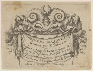 Title Plate with Two Satyr Heads, from Divers Masques