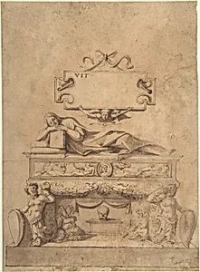 Tomb Design with Reclining Figure on Sarcophagus by Anonymous, Italian, 16th century