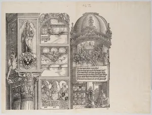 Tournaments and Masquerades; and Maximilian's Genealogical and Heraldic Studies; with a Statue of Albrecht the Lucky; and Portraits of Maximilian's Ancestors and Relatives,from the Arch of Honor, proof, dated 1515, printed 1517-18