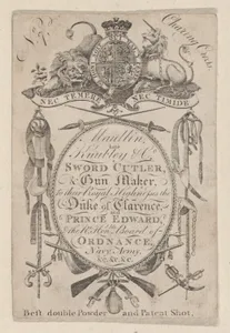 Trade Card Bearing the Name of the Late Gunmaker John Knubley (1750–1795)