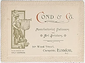 Trade Card for Cond & Co., Manufacturing Stationers and Art Printers by Anonymous, British, 19th century