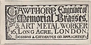 Trade card for Gawthorp, Engraver and Art Metal worker by Anonymous, British, 19th century