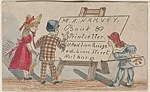Trade card for M.A. Harvey, Book and Printseller by Anonymous, British, 20th century