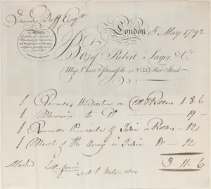 Trade Card for Robert Sayer & Co., Map, Chart and Printsellers