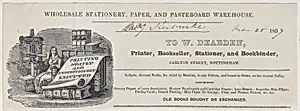 Trade Card for W. Dearden, Printer, Bookseller, Stationer, and Bookbinder by Anonymous, British, 19th century