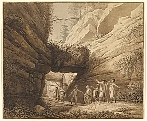 Travelers at the Rock Arch in the Limestone Mountains of the River Elbe by Johann Moritz Gottfried Jentzsch