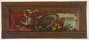 Trompe l'oeil design of ewer and clarinet